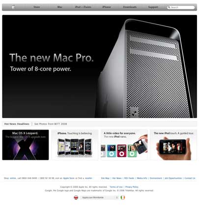 Apple Website UK pre MacWorld Keynote 2008
