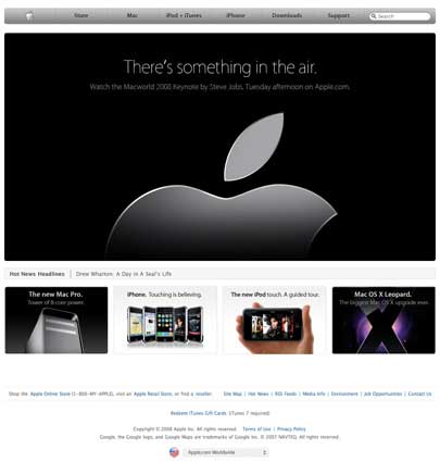 Apple Website pre MacWorld Keynote 2008