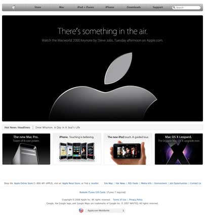 Apple US Website pre MacWorld Keynote 2008 Apple Website pre MacWorld Keynote 2008