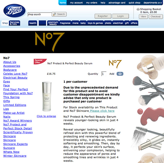 Boots No7 Perfect Serum webpage Boots No7 Perfect Serum webpage