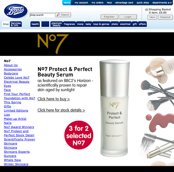 Boots No7 Protect Serum webpage Boots No7 Protect Serum webpage