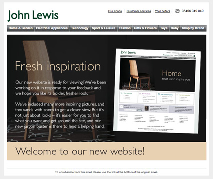 John Lewis, website launch email