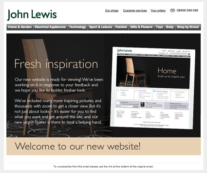 John Lewis, website launch email John Lewis, website launch email