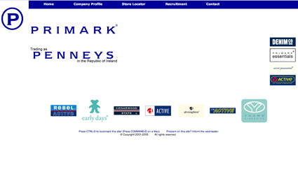Primark's website click through page